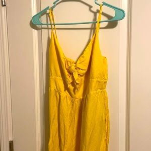 Loft yellow linen jumpsuit with front tie